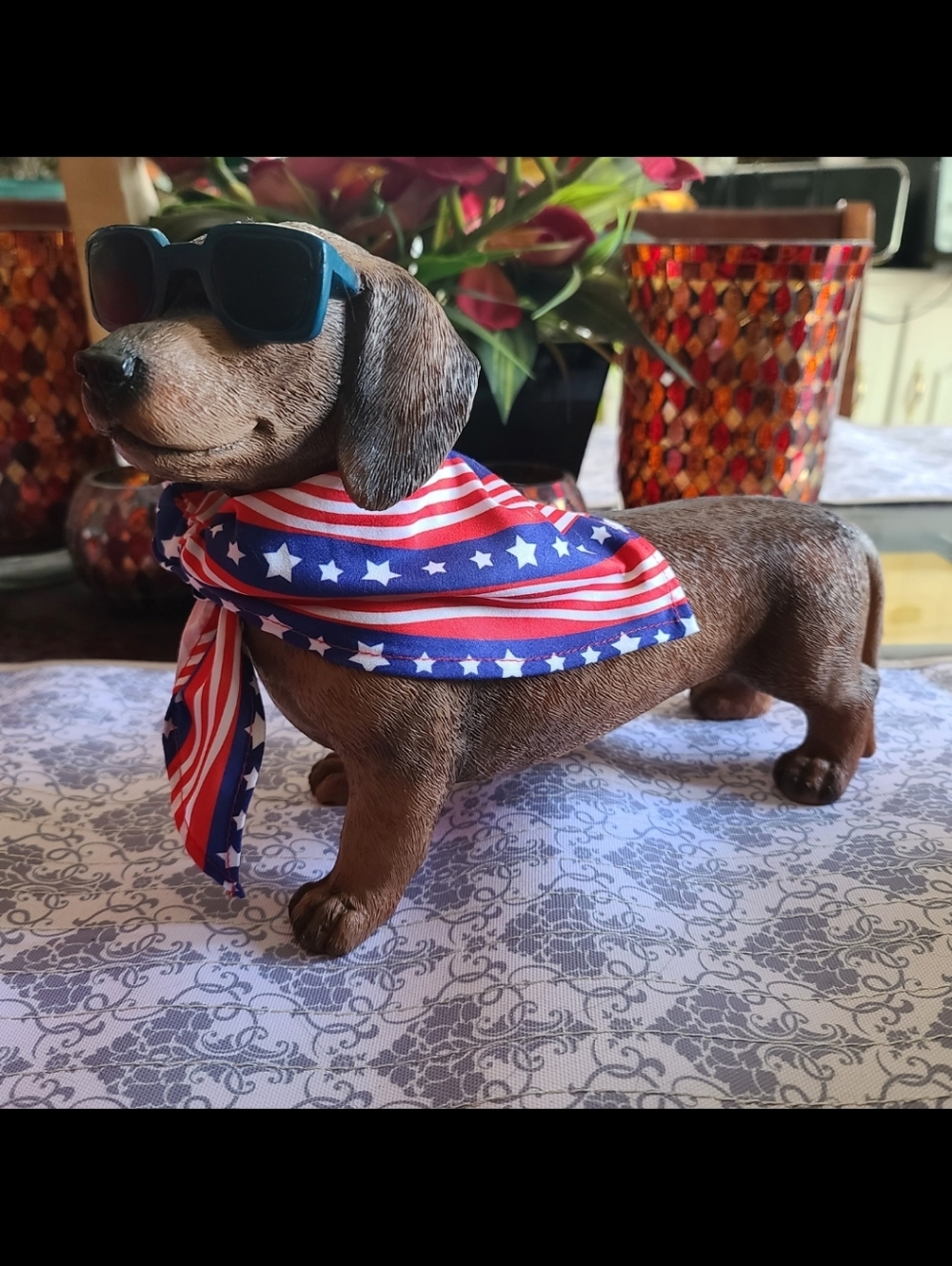 Stars & Stripes PATRIOTIC Bandana Summertime Sunnies Dachshund Dog Figurine NEW!